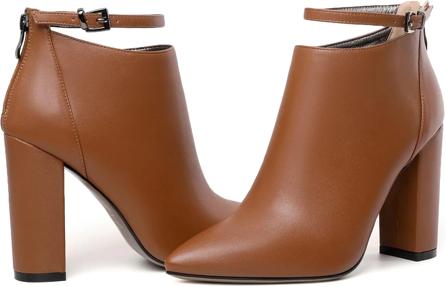 Soireelady Women Ankle Boots Pointed Toe Block Heel Ankle Booties Chunky High Heel Ankle Boots Classic Ankle Booties with Zipper Comfortable Adjustable Strap Ankle Boots