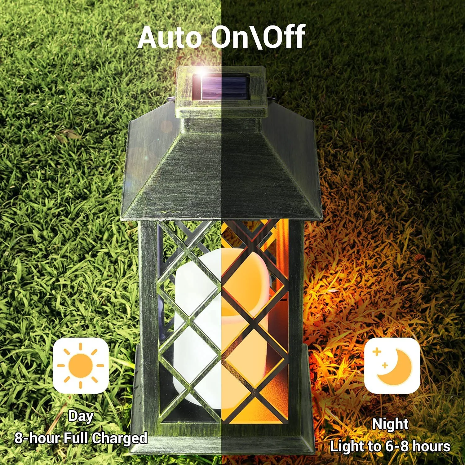 Solar Lanterns, 2 Pack LED Solar Lights Outdoor, Hanging Lanterns Solar Powered with Handle, Waterproof Flickering Flameless Candle Mission Lights for Table Garden Patio Pathway