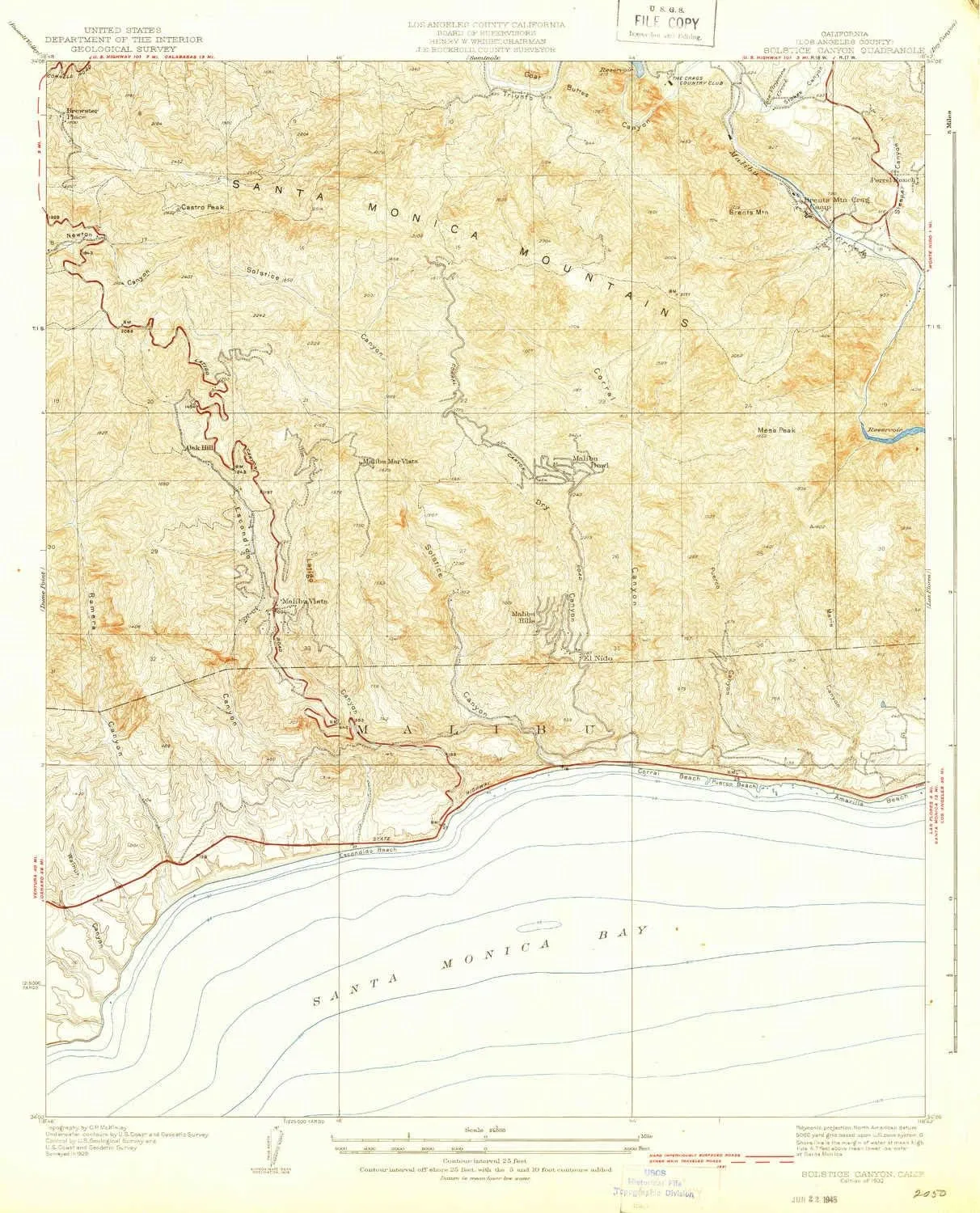 Solstice Canyon CA topo map, 1:24000 Scale, 7.5 X 7.5 Minute, Historical, 1932, 20.9 x 16.9 in
