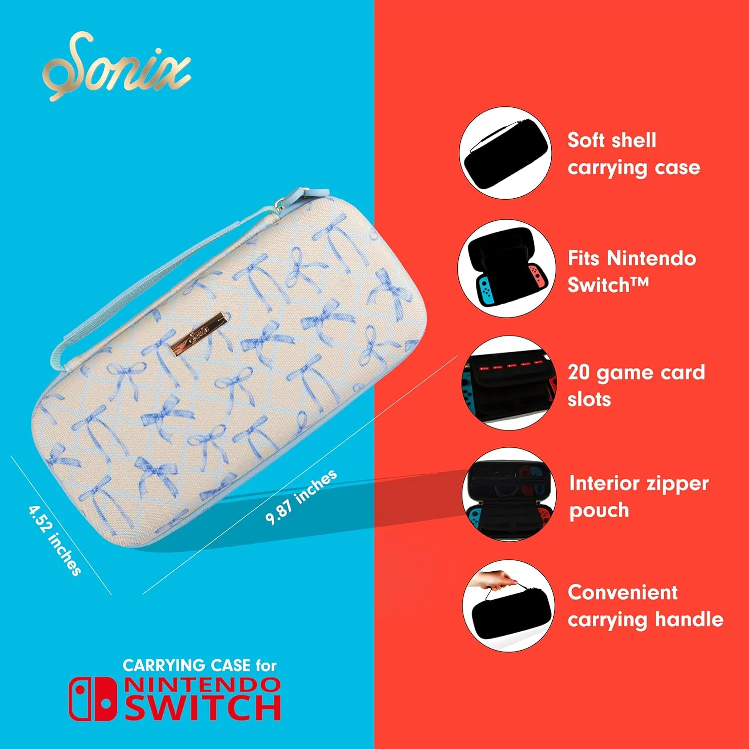 Sonix Carrying Case for Nintendo Switch 1, Protective Travel Case | Blue Bows