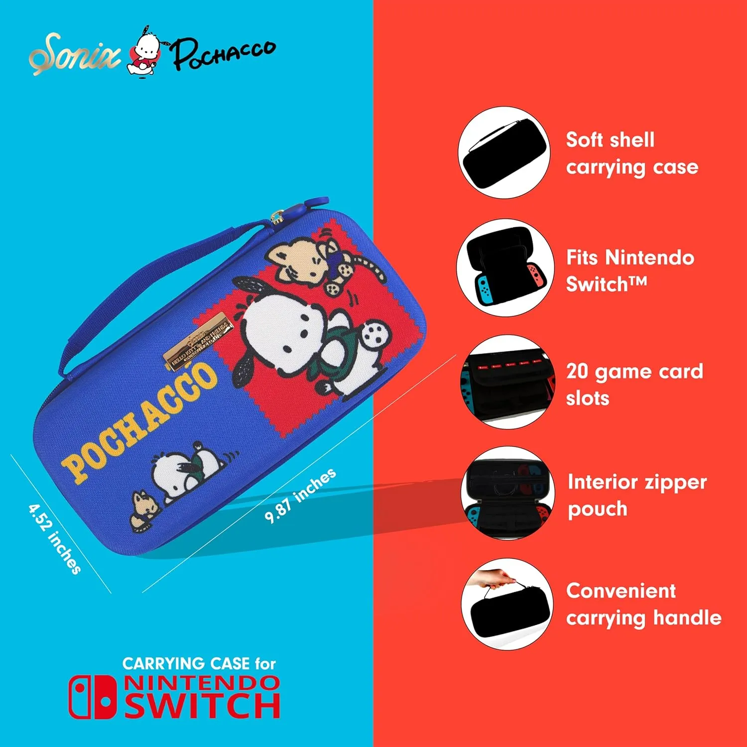 Sonix x Sanrio Carrying Case for Nintendo Switch 1, Protective Travel Case | Classic Pochacco