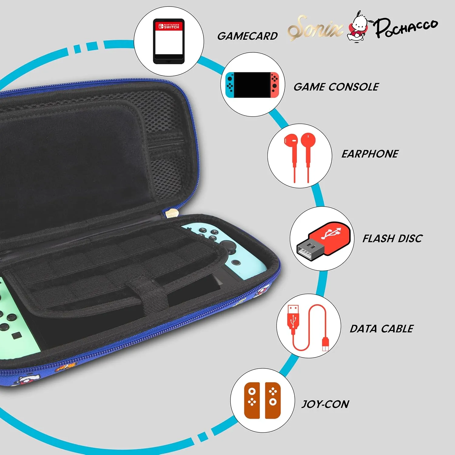 Sonix x Sanrio Carrying Case for Nintendo Switch 1, Protective Travel Case | Classic Pochacco