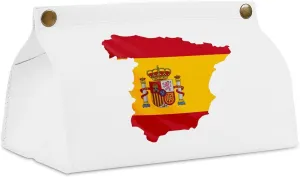Spain Flag Map Tissue Box Cover PU Leather Tissue Box Holder Rectangular Facial Tissue Case Paper Organizer