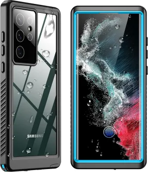 SPIDERCASE Designed for Samsung Galaxy S22 Ultra Case, Waterproof Built-in Screen Protector Full Protection Heavy Duty Shockproof Case, Blue/Clear