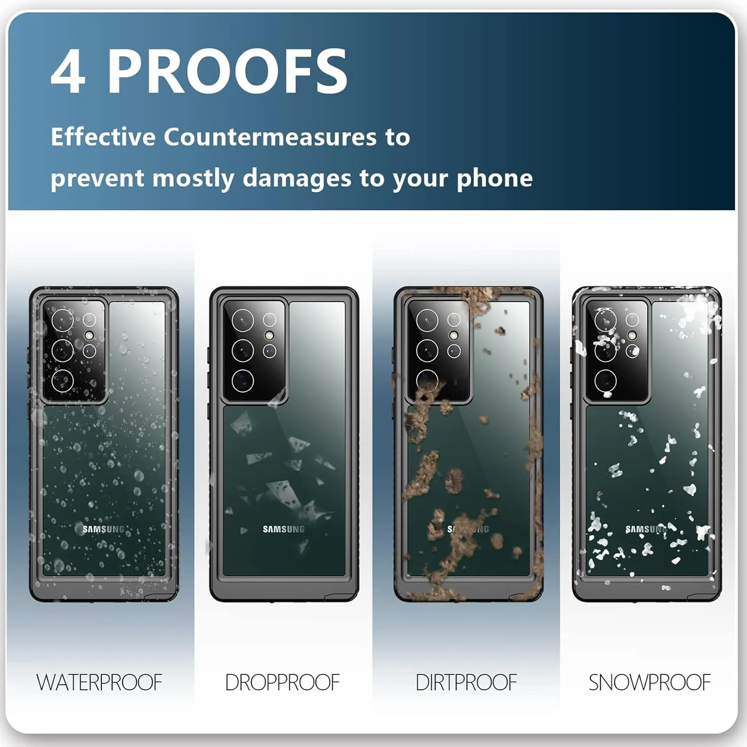 SPIDERCASE Designed for Samsung Galaxy S22 Ultra Case, Waterproof Built-in Screen Protector Full Protection Heavy Duty Shockproof Case, Blue/Clear