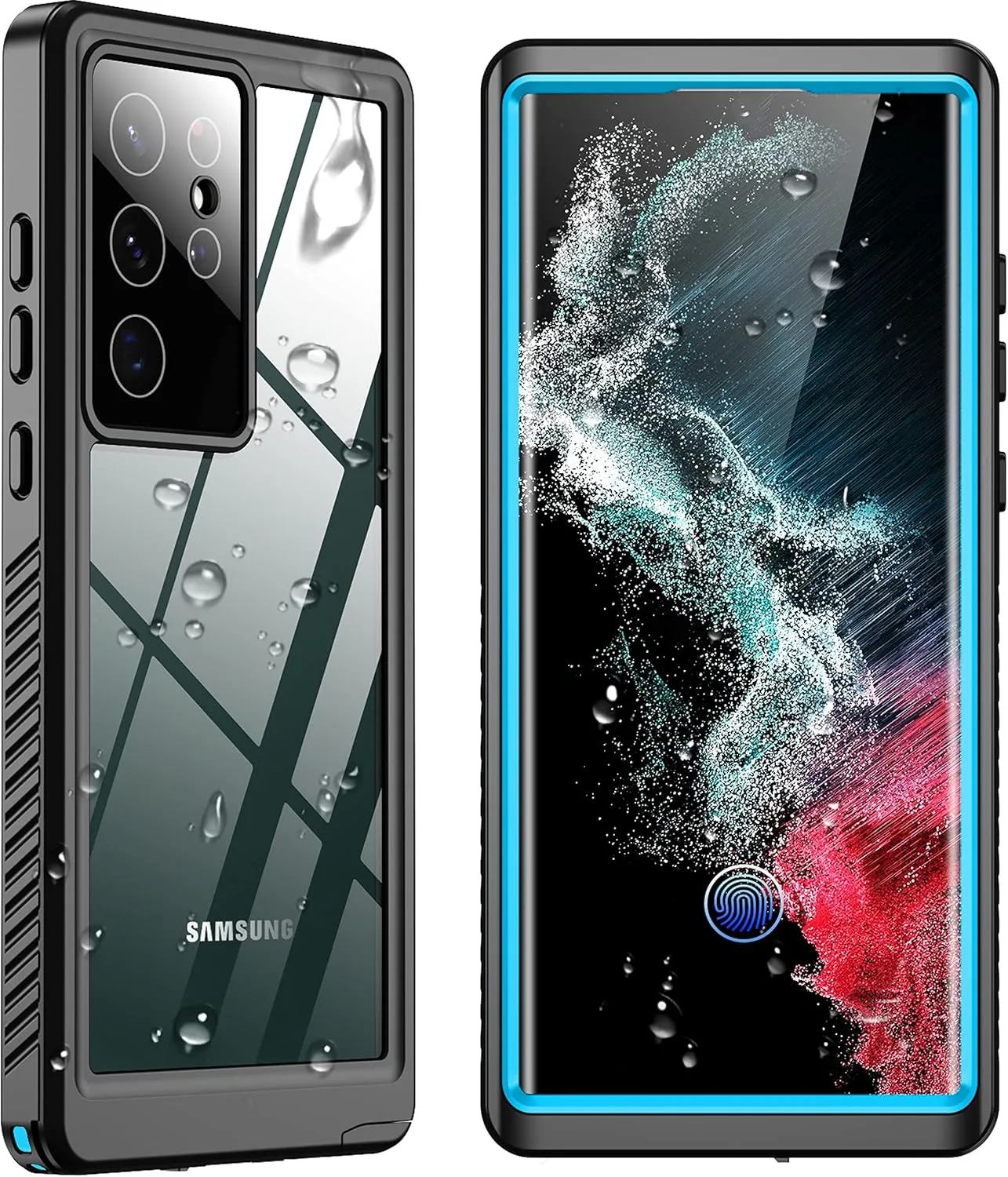 SPIDERCASE Designed for Samsung Galaxy S22 Ultra Case, Waterproof Built-in Screen Protector Full Protection Heavy Duty Shockproof Case, Blue/Clear