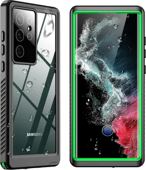 SPIDERCASE Designed for Samsung Galaxy S22 Ultra Case, Waterproof Built-in Screen Protector Full Protection Heavy Duty Shockproof Case, Green/Clear