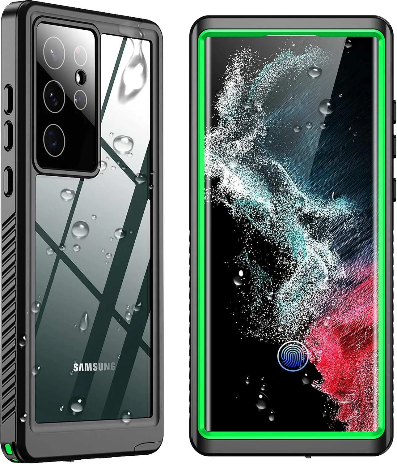 SPIDERCASE Designed for Samsung Galaxy S22 Ultra Case, Waterproof Built-in Screen Protector Full Protection Heavy Duty Shockproof Case, Green/Clear