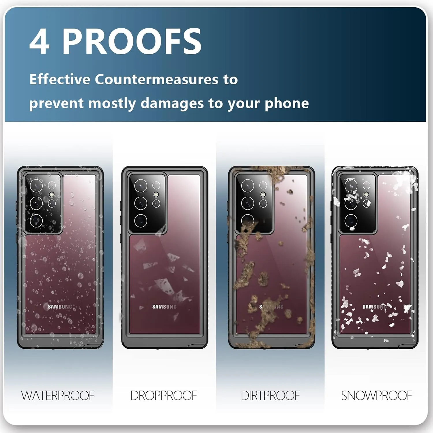 SPIDERCASE Designed for Samsung Galaxy S22 Ultra Case, Waterproof Built-in Screen Protector Full Protection Heavy Duty Shockproof Case, Purple/Clear