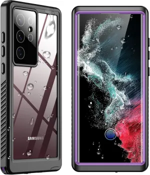 SPIDERCASE Designed for Samsung Galaxy S22 Ultra Case, Waterproof Built-in Screen Protector Full Protection Heavy Duty Shockproof Case, Purple/Clear