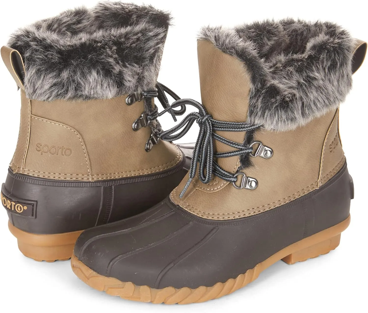 sporto Nalia Women's Winter Boots | Rain & Snow Boots | Waterproof, Insulated, Soft & Warm Fur-Lined, Anti-Slip Boots for Ladies | Mid-Calf Height Boots with D-ring Lace Closure