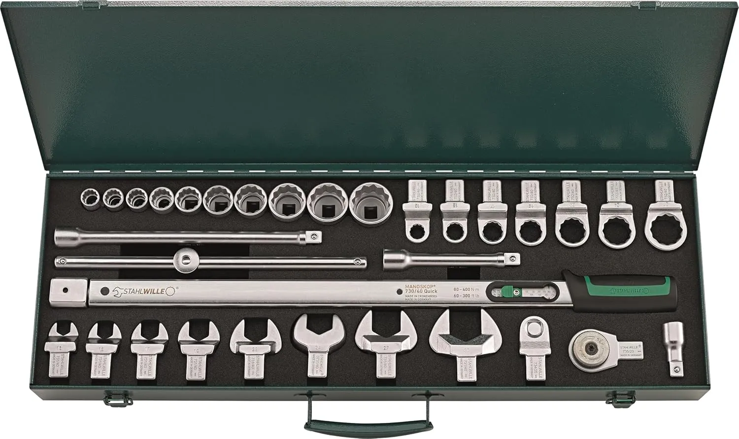 Stahlwille 96502053 32-Piece Torque Wrench Set with Ratchet, Insert Tools, Sockets & Accessories, Ideal for General Work, in Durable Steel Case, Made in Germany