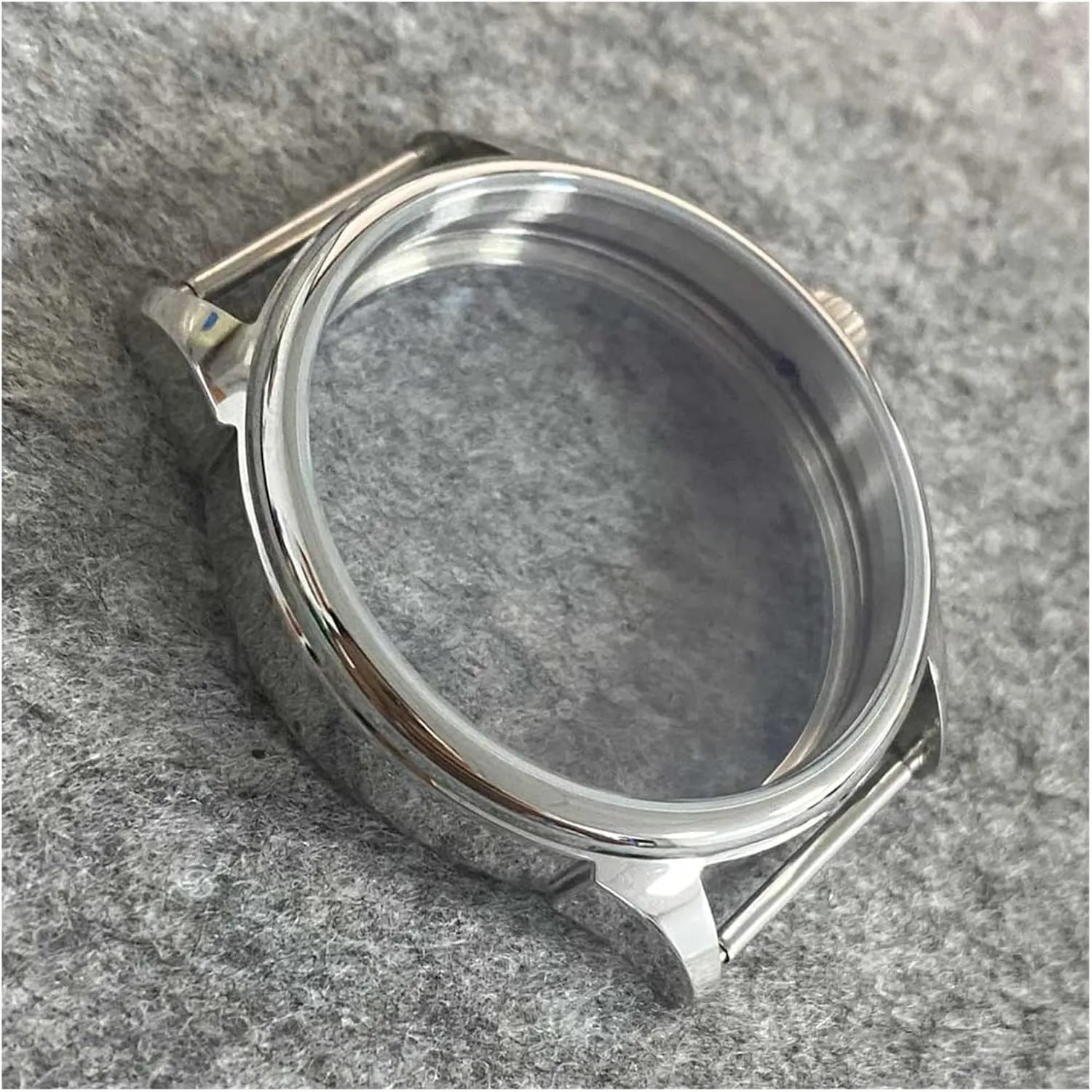 Stainless Watch Case Compatible with ETA6497 Compatible with Seagull ST36 Movement Polished 42MM Transparent Bottom Case Waterproof Ring Watch Accessories Watch case(Tapered Head)