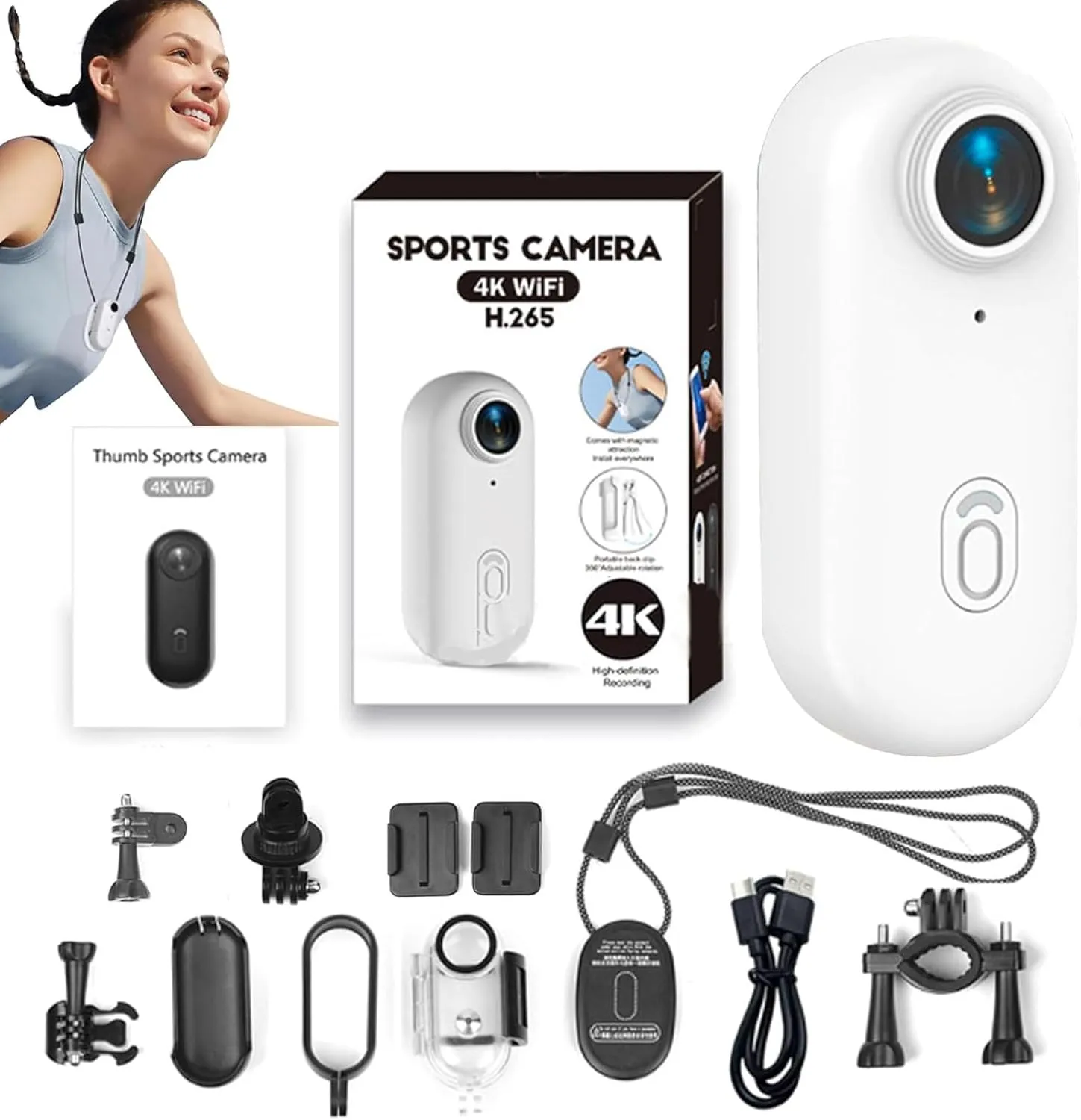 Stallion Frames Body Camera, 2025 New Stallionframes 4k Mini Handsfree Bodycam, 360° Rotation Portable Wearable Mini Action Cam with Magnetic Clip, for POV, Cycling, Diving (White-4K)