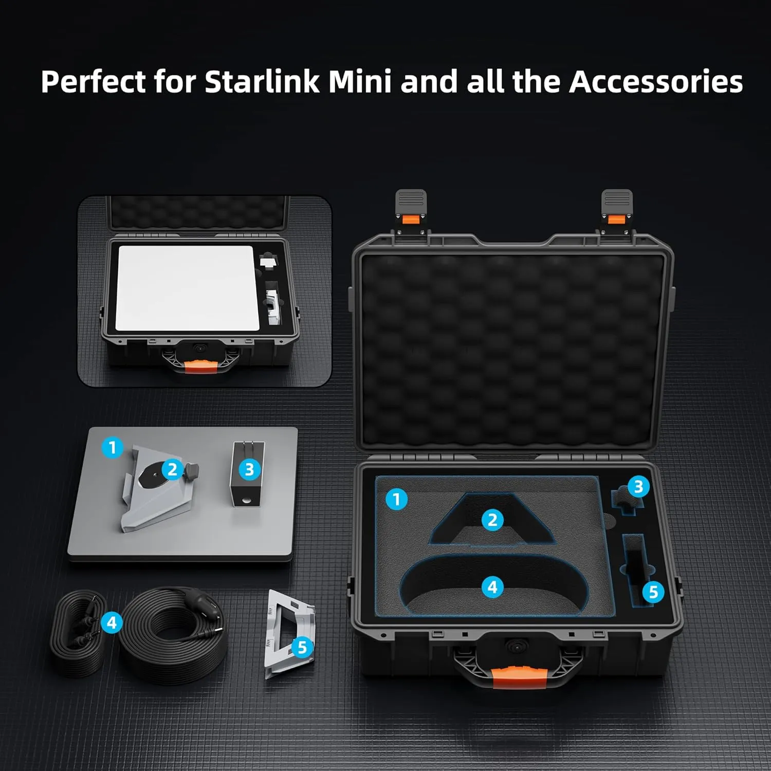 Starlink Mini Case, Starlink Mini Hard Waterproof Travel Case for With Molded Foam for Accessories, Lockable Storage Bag Grey