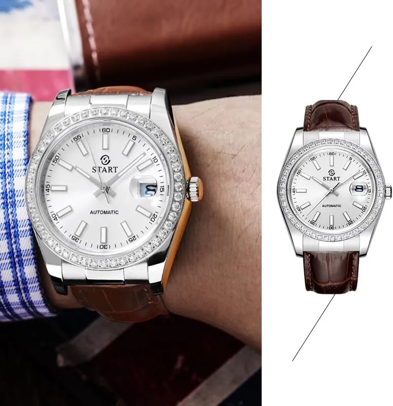 【Start】 Men's Watch Luminous Scale Dial Automatic Mechanical Watch Waterproof Watch Calendar Function Butterfly Buckle Strap