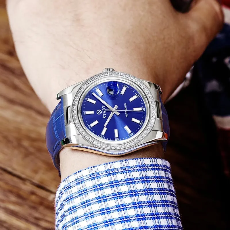 【Start】 Men's Watch Luminous Scale Dial Automatic Mechanical Watch Waterproof Watch Calendar Function Butterfly Buckle Strap
