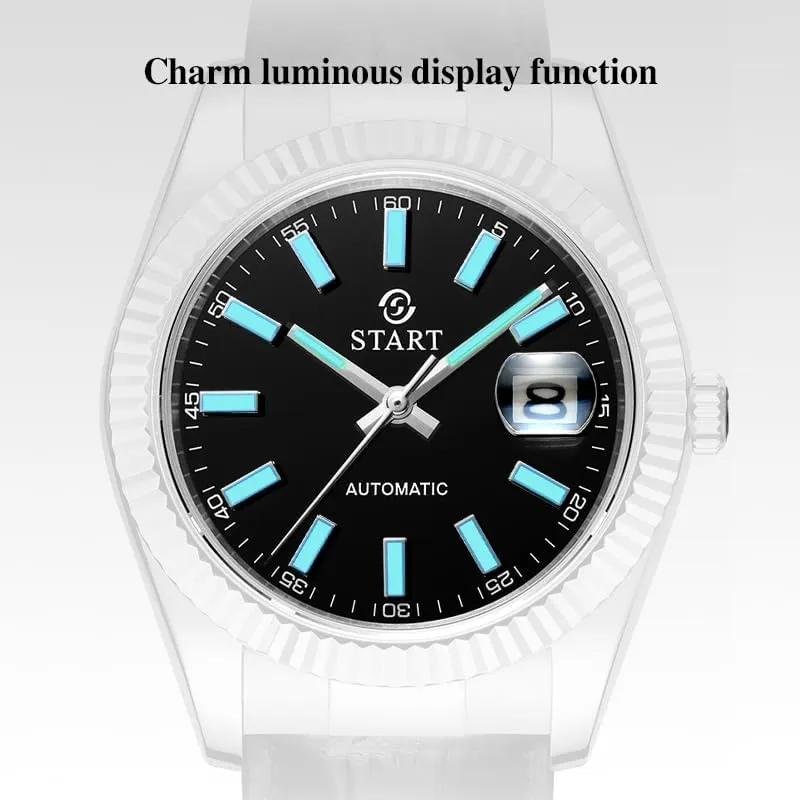 【Start】 Men's Watch Luminous Scale Dial Automatic Mechanical Watch Waterproof Watch Calendar Function Butterfly Buckle Strap