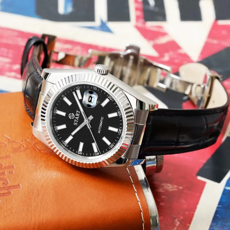 【Start】 Men's Watch Luminous Scale Dial Automatic Mechanical Watch Waterproof Watch Calendar Function Butterfly Buckle Strap