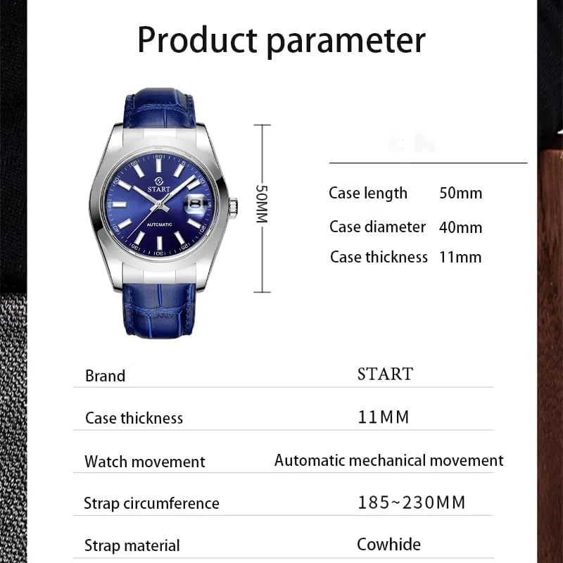 【Start】 Men's Watch Luminous Scale Dial Automatic Mechanical Watch Waterproof Watch Calendar Function Butterfly Buckle Strap