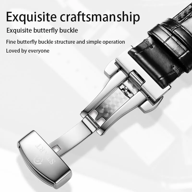 【Start】 Men's Watch Luminous Scale Dial Automatic Mechanical Watch Waterproof Watch Calendar Function Butterfly Buckle Strap
