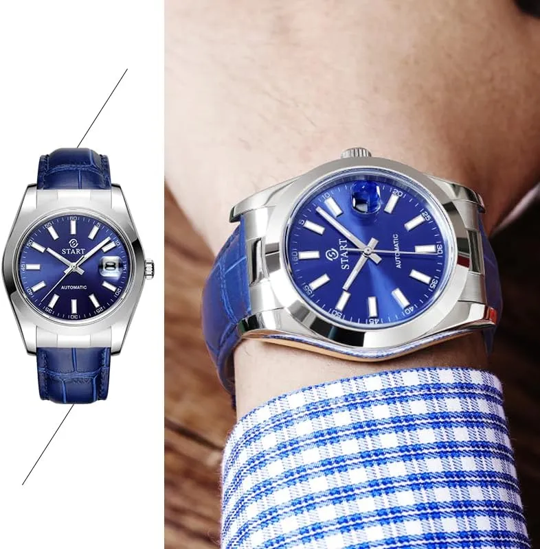 【Start】 Men's Watch Luminous Scale Dial Automatic Mechanical Watch Waterproof Watch Calendar Function Butterfly Buckle Strap