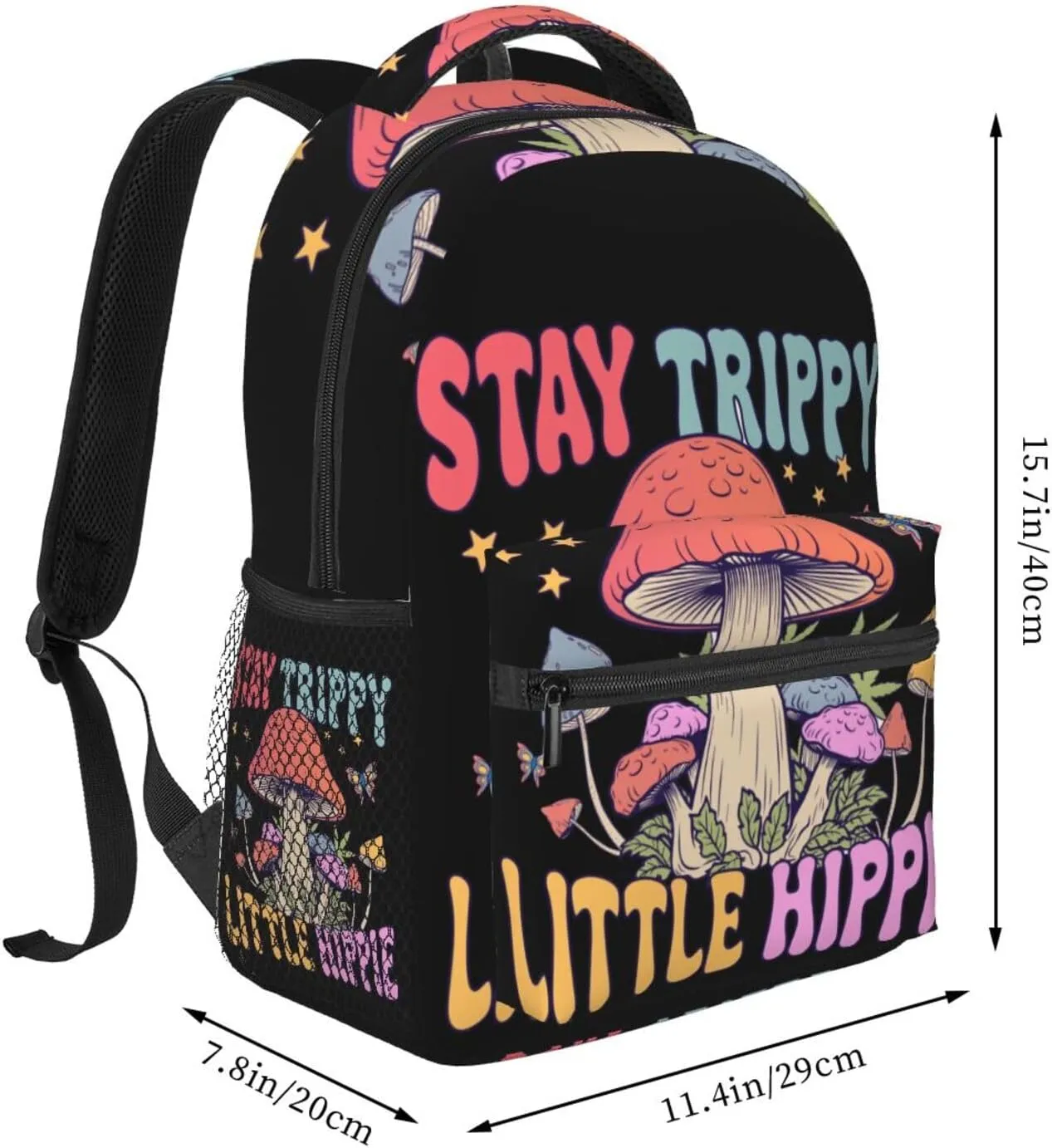 Stay Trippy Little Hippie Mushroom Quotes Backpack Lightweight Laptop Backpack Casual Daypack Travel Double Shoulder Bag For Women Men