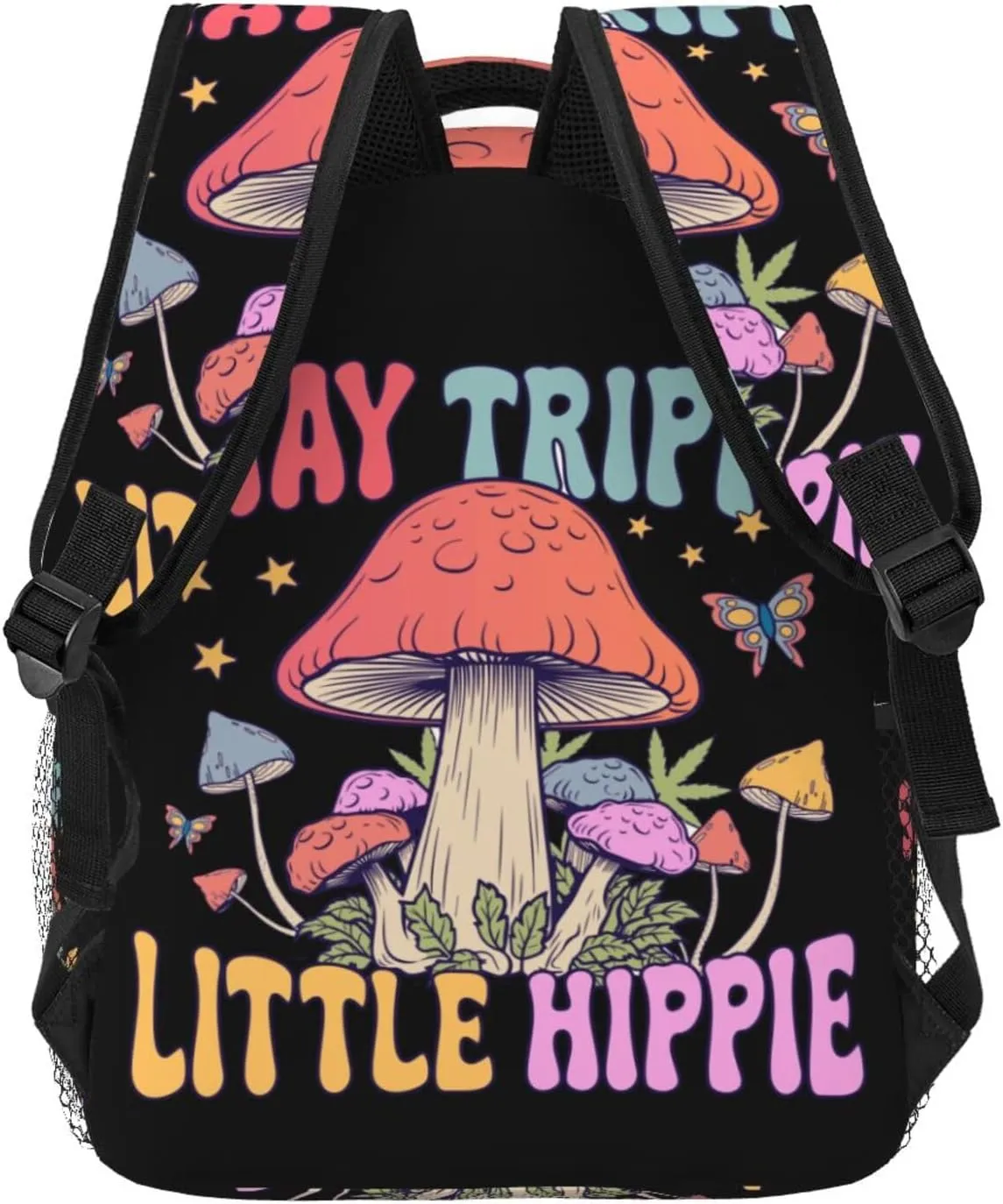 Stay Trippy Little Hippie Mushroom Quotes Backpack Lightweight Laptop Backpack Casual Daypack Travel Double Shoulder Bag For Women Men