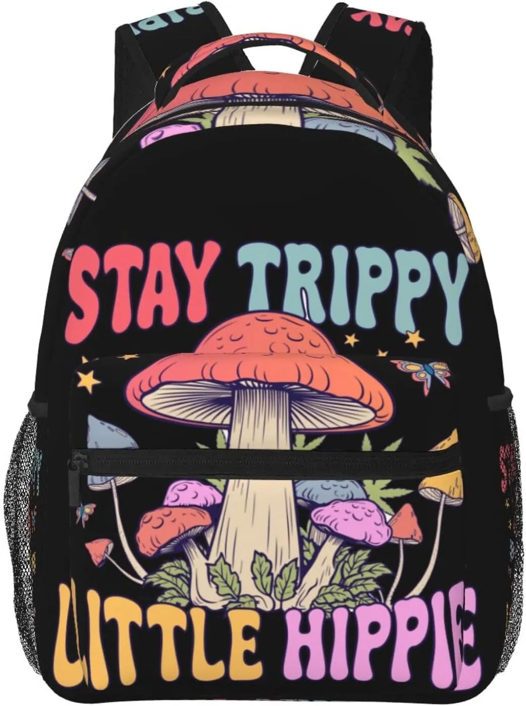 Stay Trippy Little Hippie Mushroom Quotes Backpack Lightweight Laptop Backpack Casual Daypack Travel Double Shoulder Bag For Women Men