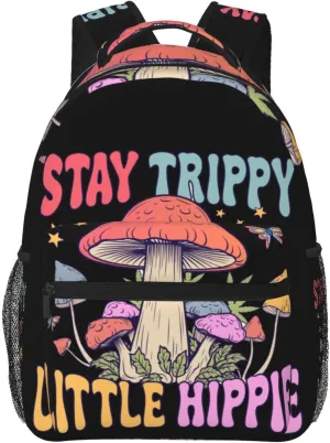 Stay Trippy Little Hippie Mushroom Quotes Backpack Lightweight Laptop Backpack Casual Daypack Travel Double Shoulder Bag For Women Men