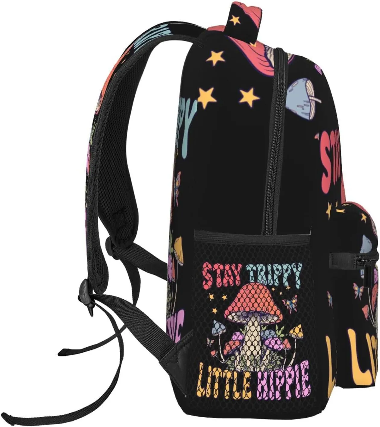 Stay Trippy Little Hippie Mushroom Quotes Backpack Lightweight Laptop Backpack Casual Daypack Travel Double Shoulder Bag For Women Men