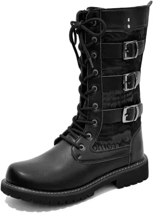 Steampunk Knight Boots Fashion Letter Printing Motorcycle Riding Boots Lace up Adjustable Military Boot Shoes for Men