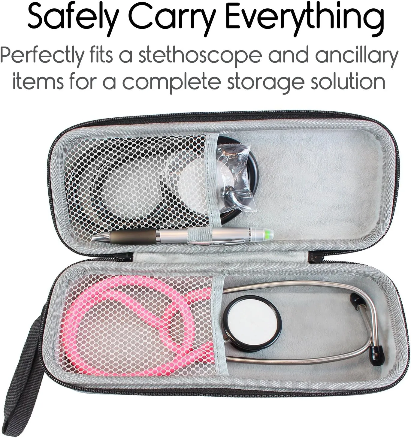 Stethoscope Hard Case - Protective Carry Cover with Handle - Travel Holder for Sphygmomanometer - Fits 3M Littmann Classic III, Lightweight II S.E, MDF Acoustica Deluxe