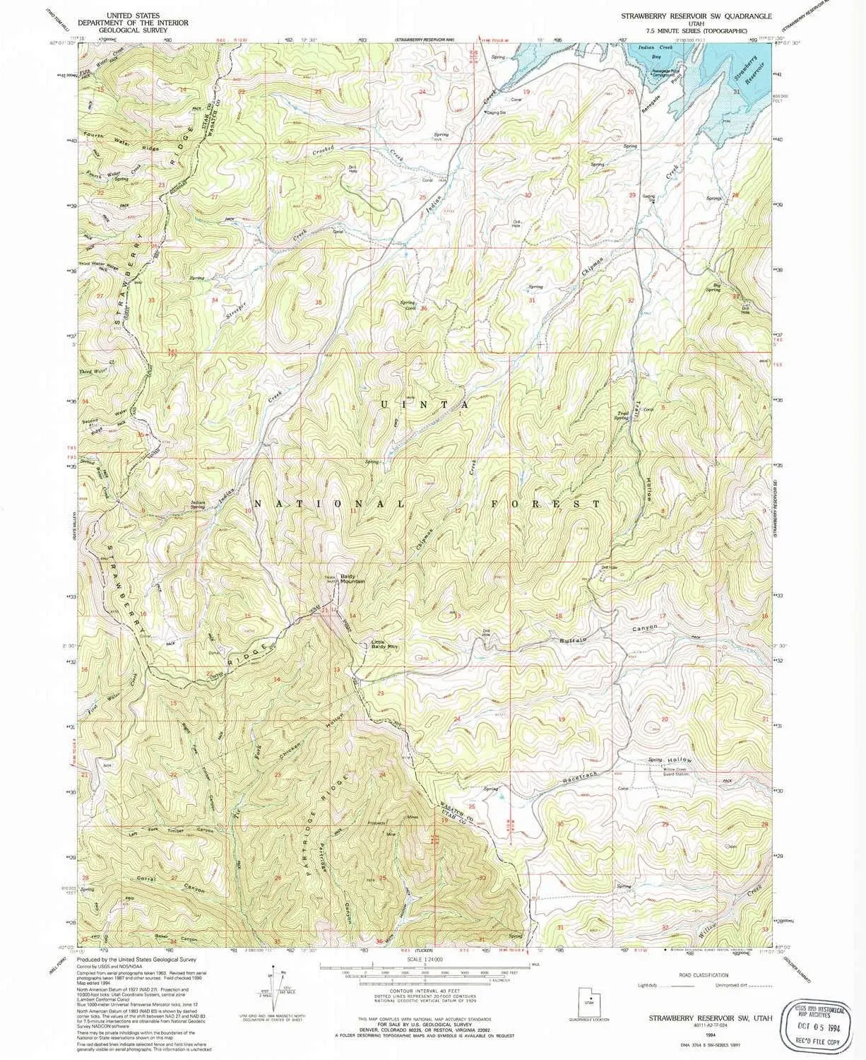Strawberry Reservoir SW UT topo map, 1:24000 Scale, 7.5 X 7.5 Minute, Historical, 1994, Updated 1994, 26.5 x 21.8 in