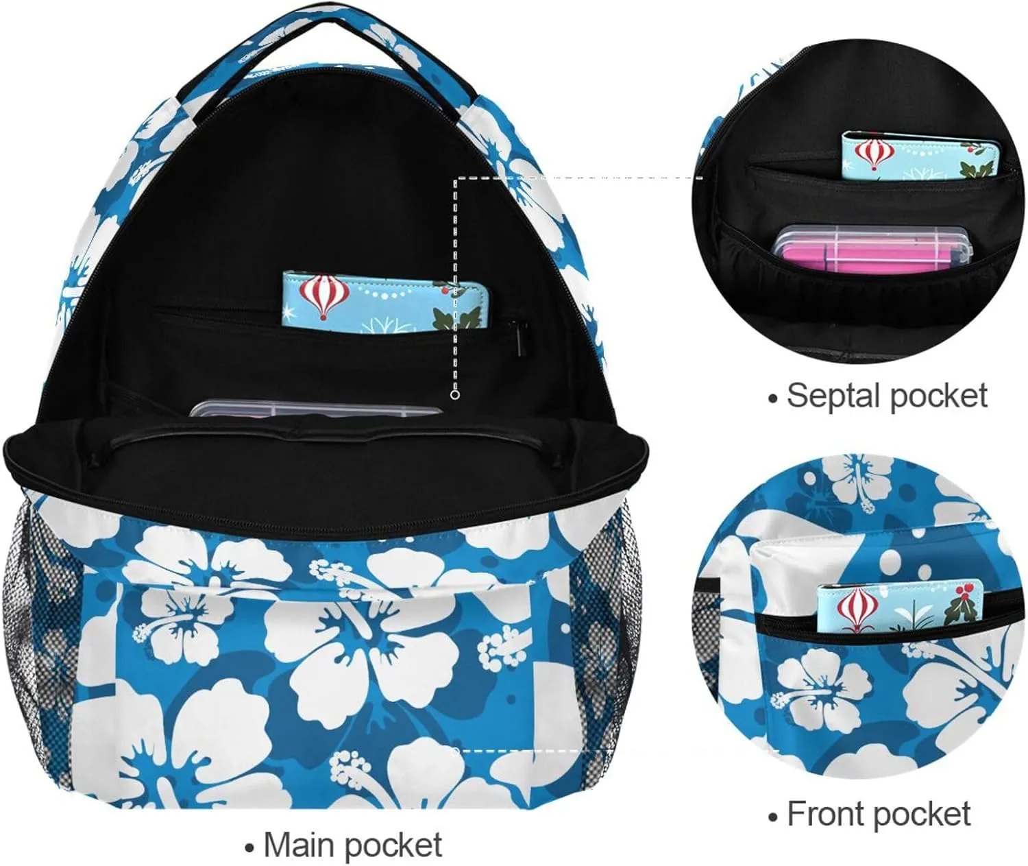 Student Backpack with Name Tag Slot Hawaii Hibiscus Lightweight and Comfortable School Bag Laptop Backpack