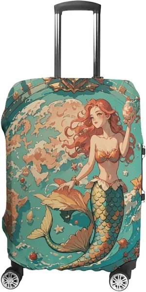Suitcase Covers for Luggage Vintage Outer Banks Map with Mermaids Fashion Luggage Cover Washable Protector Waterproof Suitcase Cover Anti-scratch Travel Suitcases Covers Case for 19-32 Inch Luggages M
