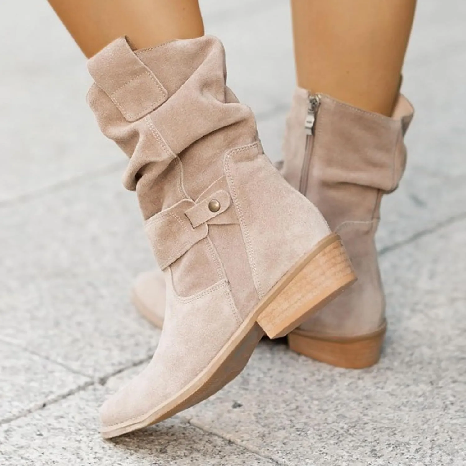 Summer Sandals For Women Suede Winter High Heel Zipper Outwear Snow Classic Ankle Boots Breathable Cool Booties Flats