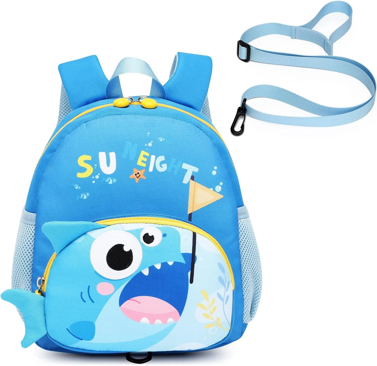 SUN EIGHT Preschool Backpack Toddler with Anti-Lost Harness 3D Cartoon Animal Waterproof School Bag for Baby Girl Boy 1-4 Years Baby Backpack (Shark)