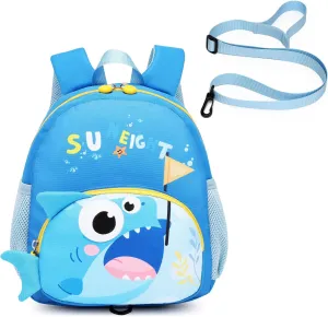 SUN EIGHT Preschool Backpack Toddler with Anti-Lost Harness 3D Cartoon Animal Waterproof School Bag for Baby Girl Boy 1-4 Years Baby Backpack (Shark)