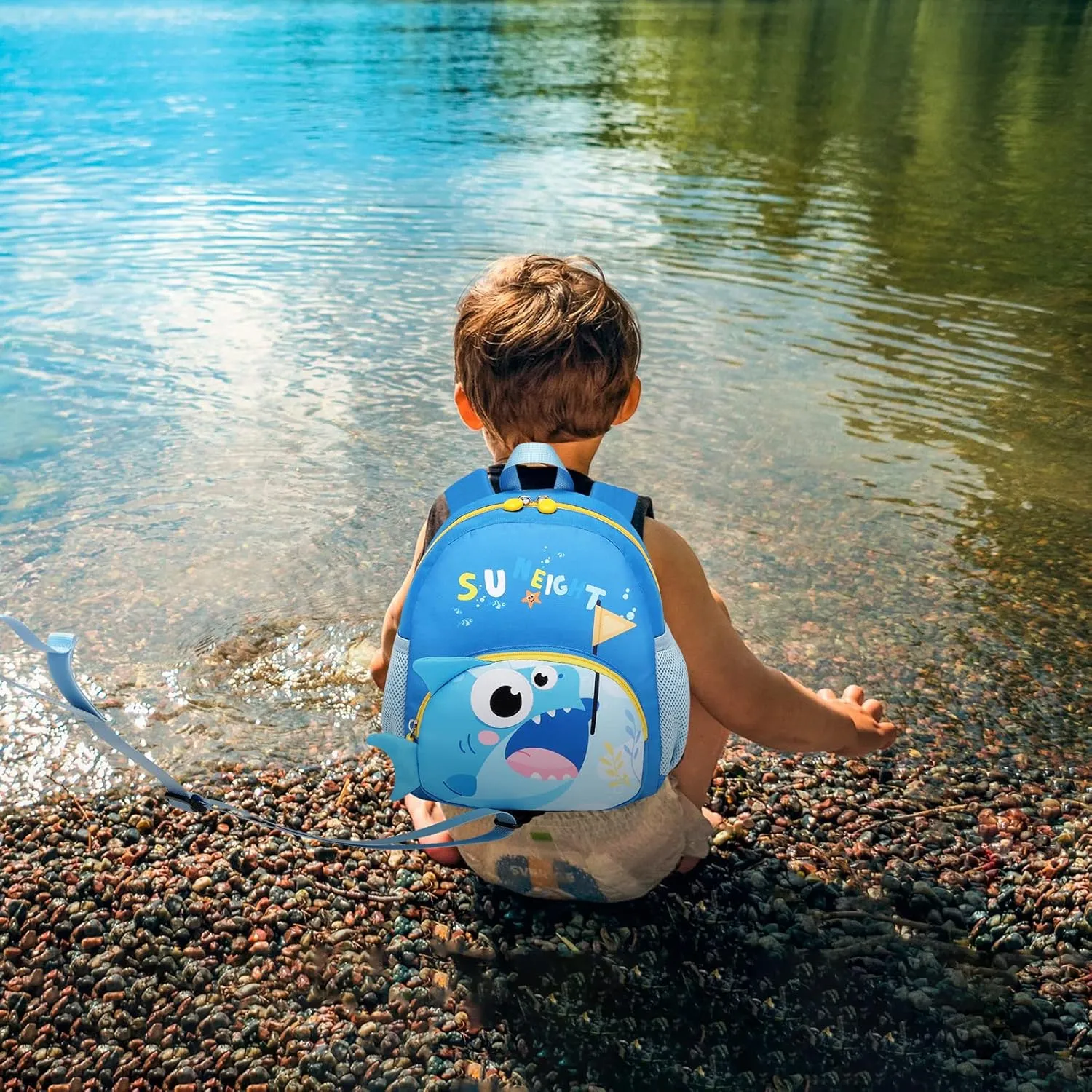 SUN EIGHT Preschool Backpack Toddler with Anti-Lost Harness 3D Cartoon Animal Waterproof School Bag for Baby Girl Boy 1-4 Years Baby Backpack (Shark)