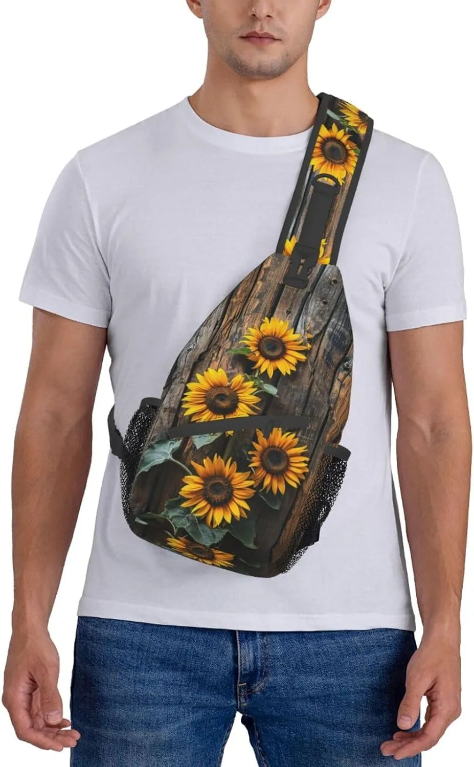 Sunflowers On Wooden Board Sling Backpack Hiking Backpack Crossbody Bag Sports Lightweight And waterproof Chest Bag Shoulder Bag For Women Men