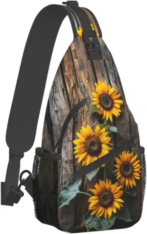 Sunflowers On Wooden Board Sling Backpack Hiking Backpack Crossbody Bag Sports Lightweight And waterproof Chest Bag Shoulder Bag For Women Men