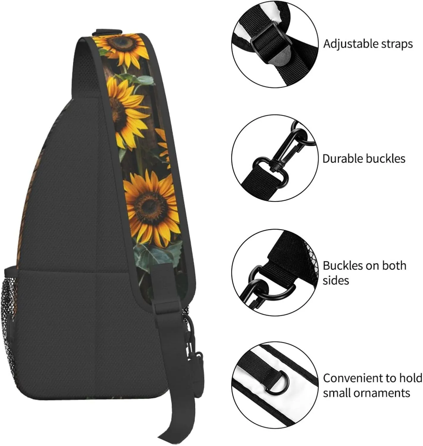 Sunflowers On Wooden Board Sling Backpack Hiking Backpack Crossbody Bag Sports Lightweight And waterproof Chest Bag Shoulder Bag For Women Men