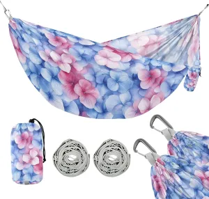susiyo Portable Camping Hammock Blue Red Hydrangea Flowers Printed Lightweight Hammock Comfortable Travel Swing with Tree Straps for Camping Hiking Backpacking Travel or Beach - Up to 330lbs