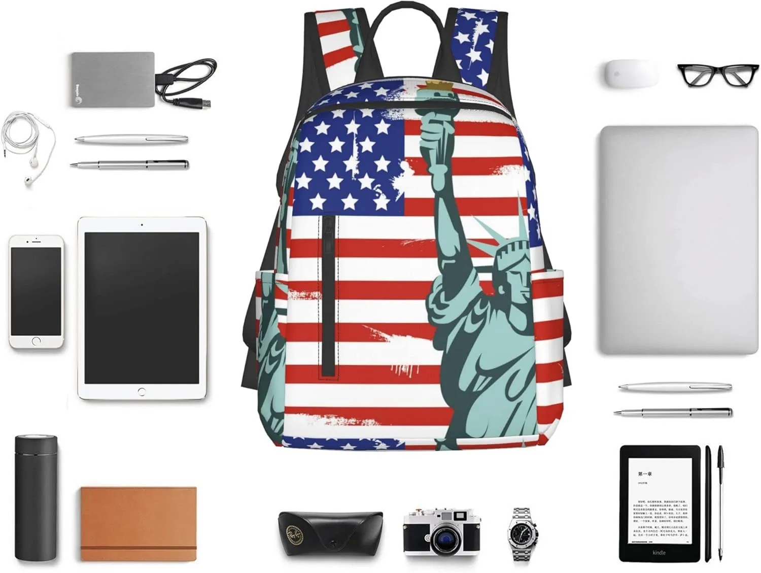 SWEET TANG Statue of Liberty American flag Daypack Lightweight Casual Laptop Backpack for Men and Women Bookbag for College