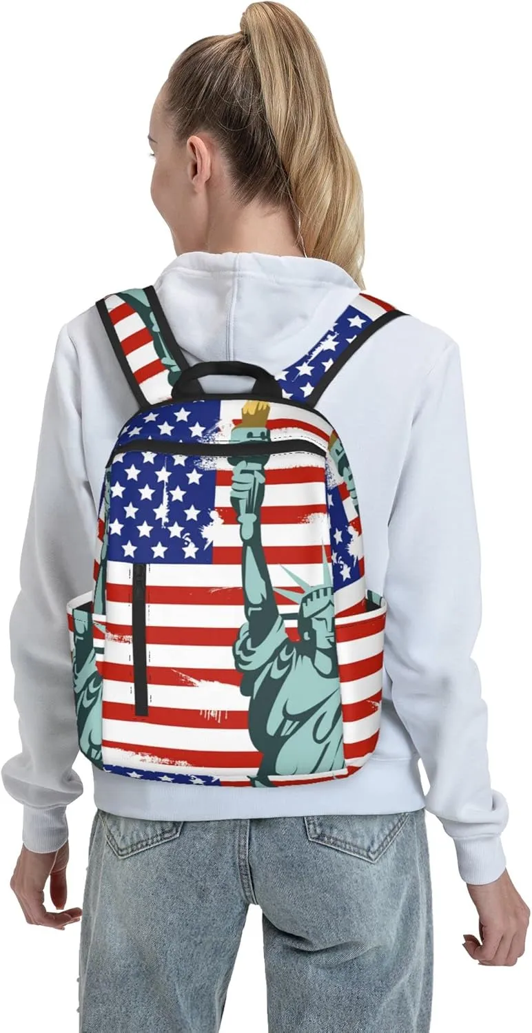 SWEET TANG Statue of Liberty American flag Daypack Lightweight Casual Laptop Backpack for Men and Women Bookbag for College
