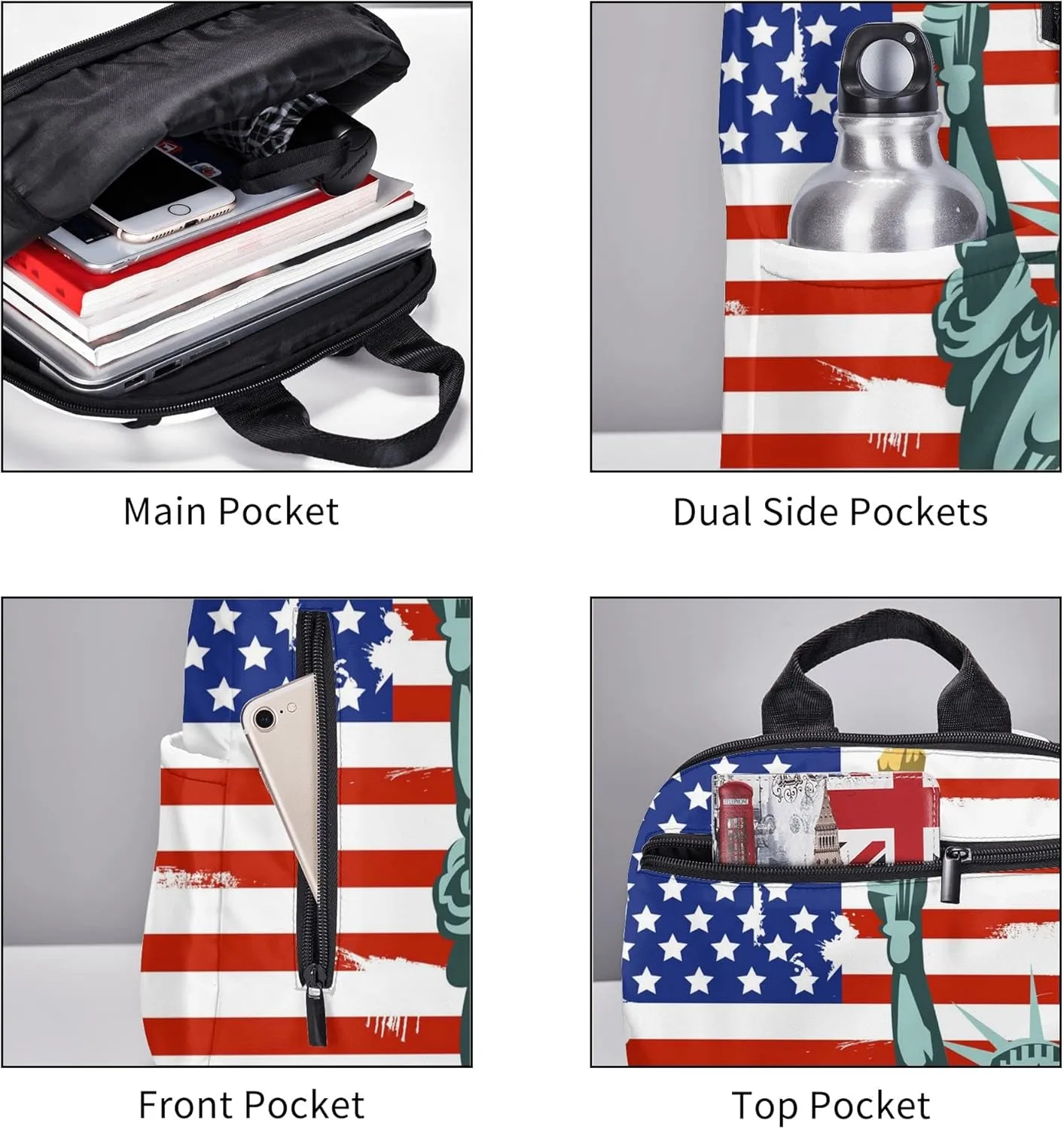 SWEET TANG Statue of Liberty American flag Daypack Lightweight Casual Laptop Backpack for Men and Women Bookbag for College