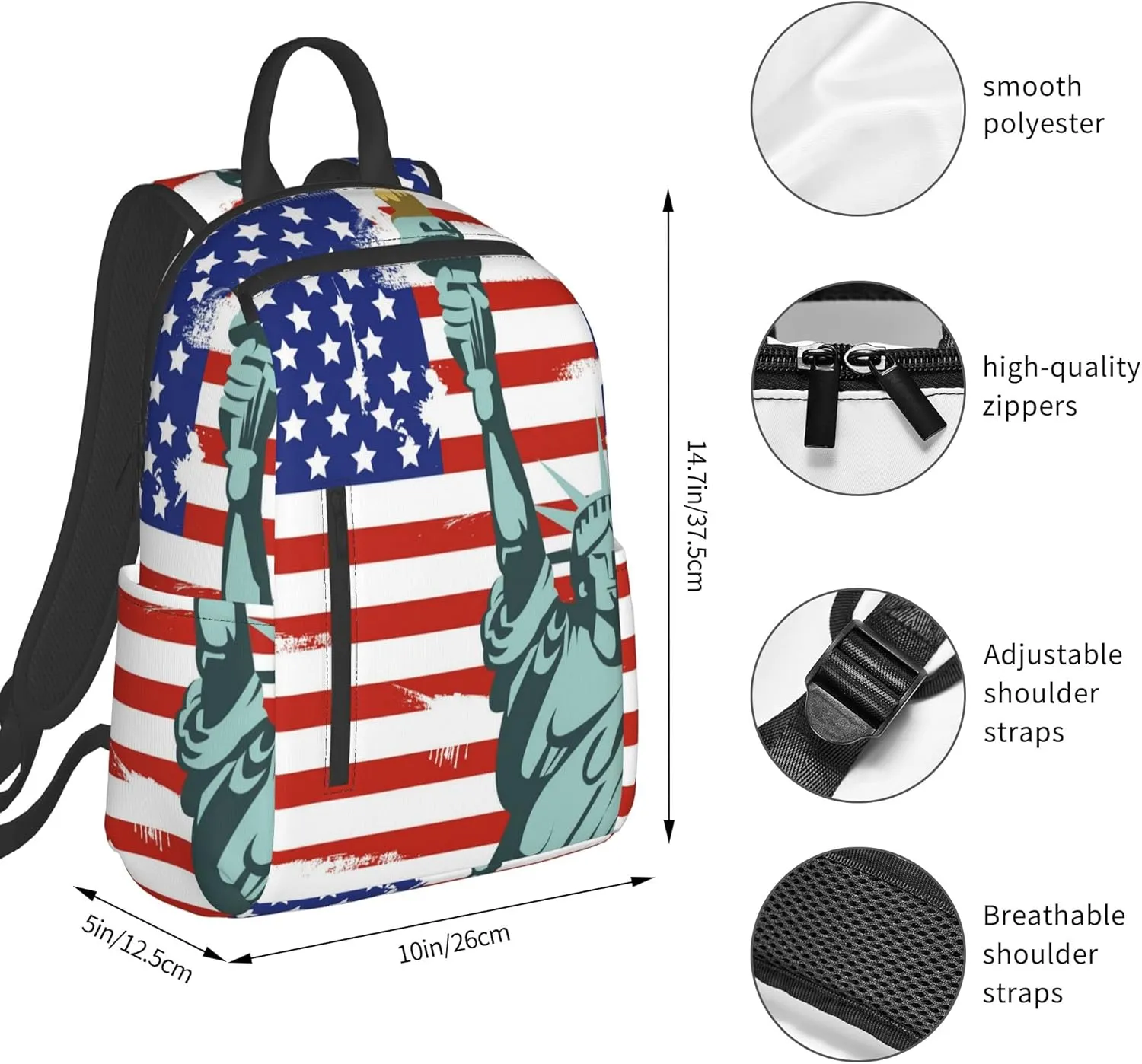 SWEET TANG Statue of Liberty American flag Daypack Lightweight Casual Laptop Backpack for Men and Women Bookbag for College