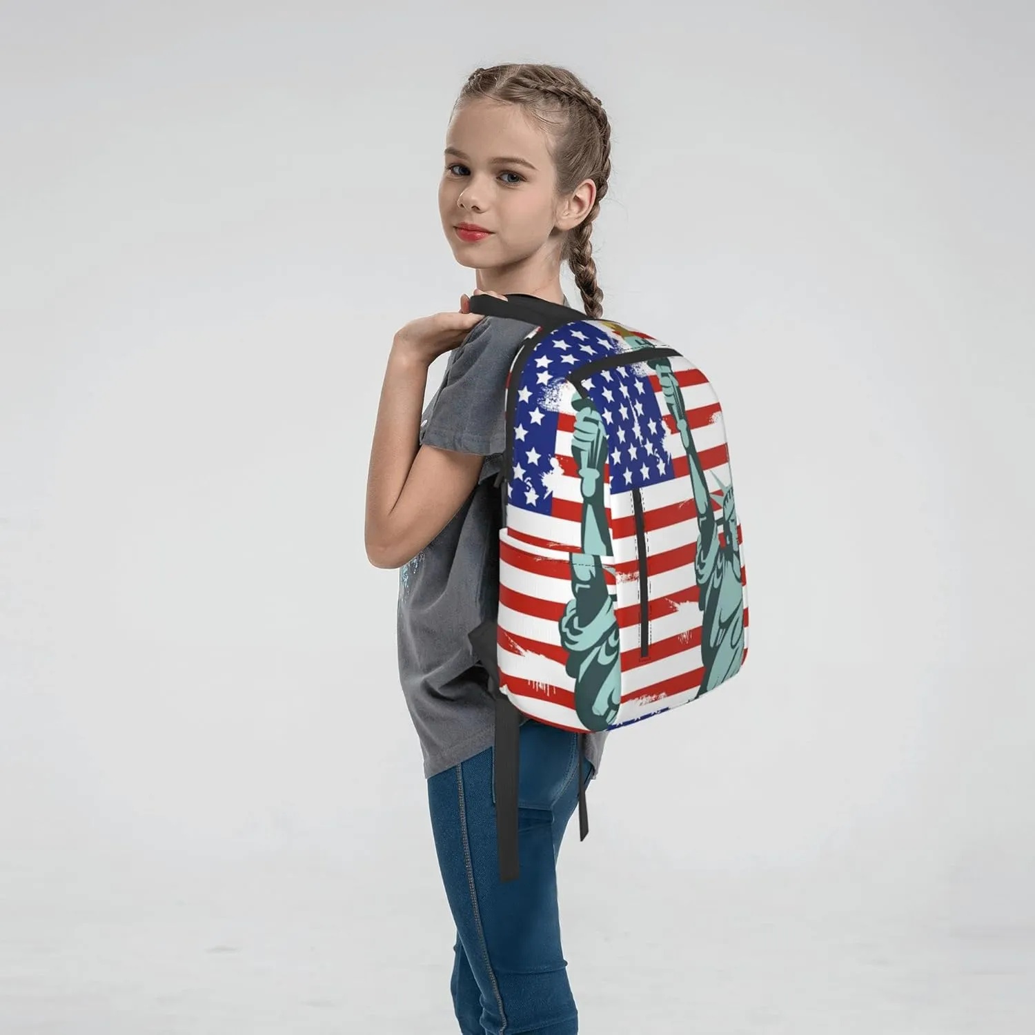 SWEET TANG Statue of Liberty American flag Daypack Lightweight Casual Laptop Backpack for Men and Women Bookbag for College