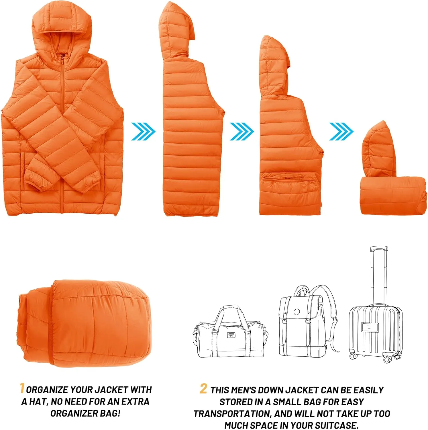 TACVASEN Men's Hooded Puffer Water-Repellent Down Alternative Jacket Insulated Lightweight Windbreaker Quilted Coat